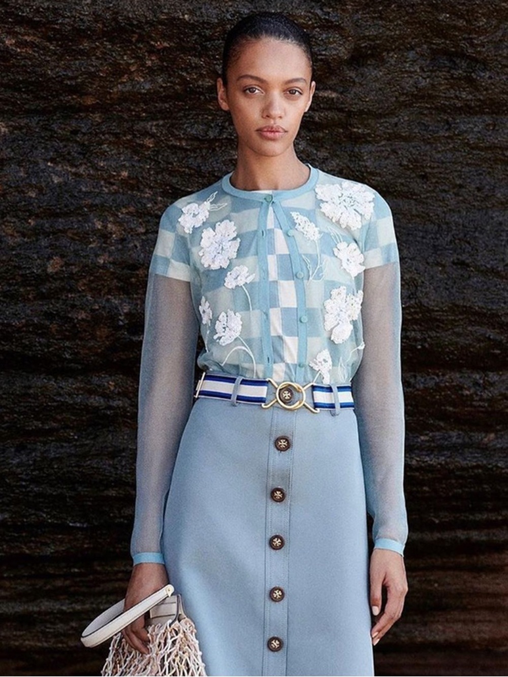 Tory Burch - Fora-Sequin Embroidered Sheer Cardigan - Seafoam Green